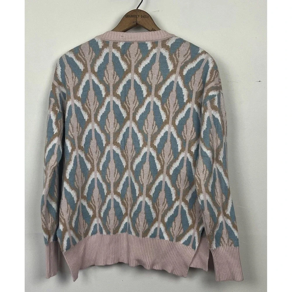 Laundry by Shelli Segal Pink Blue Geometric Ikat Crewneck Sweater XS *Flaws* - Picture 2 of 8